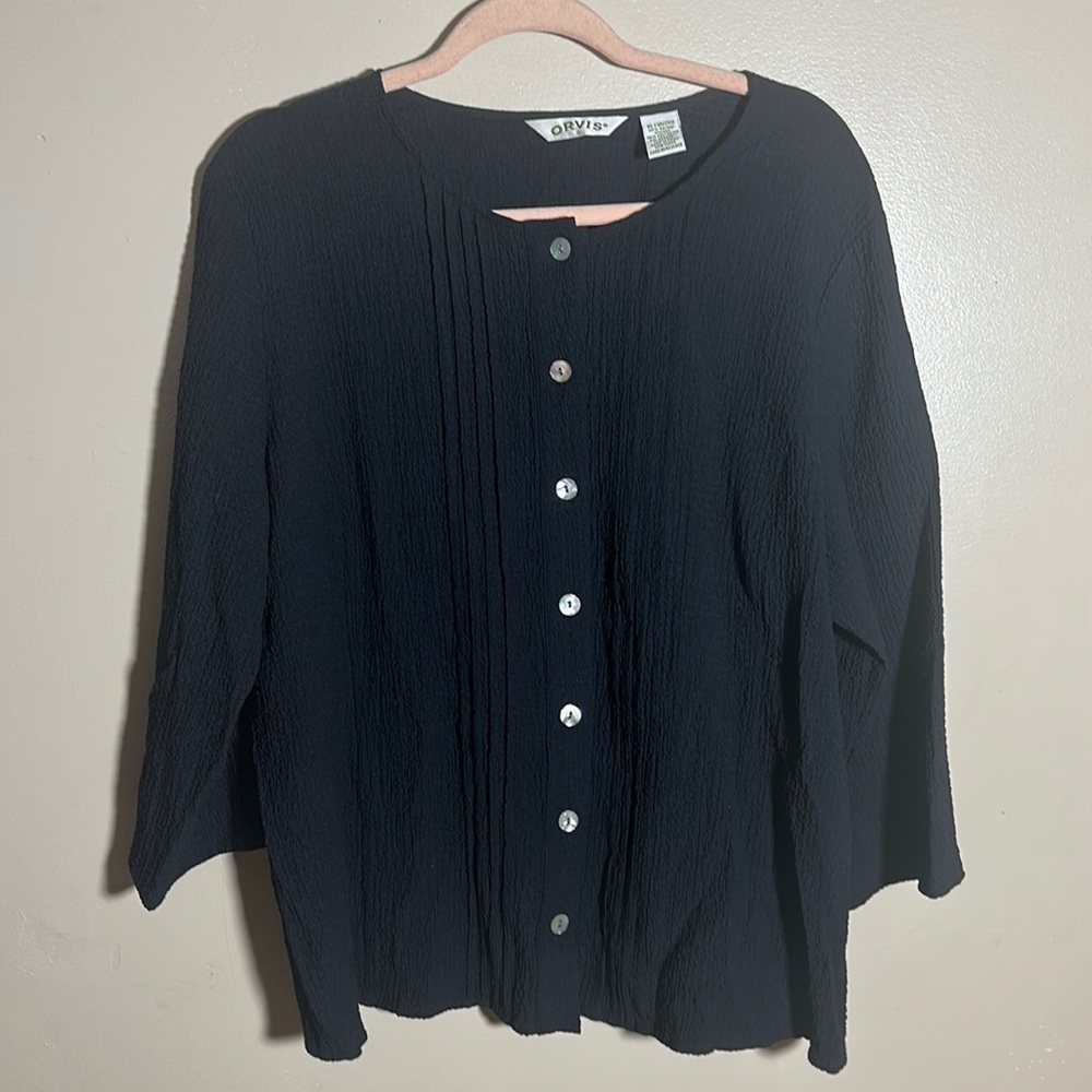Orvis Women’s Black Button Down Textured Top | XL‎